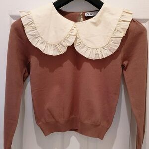 Zara cotton sweater with large bin collar in xs